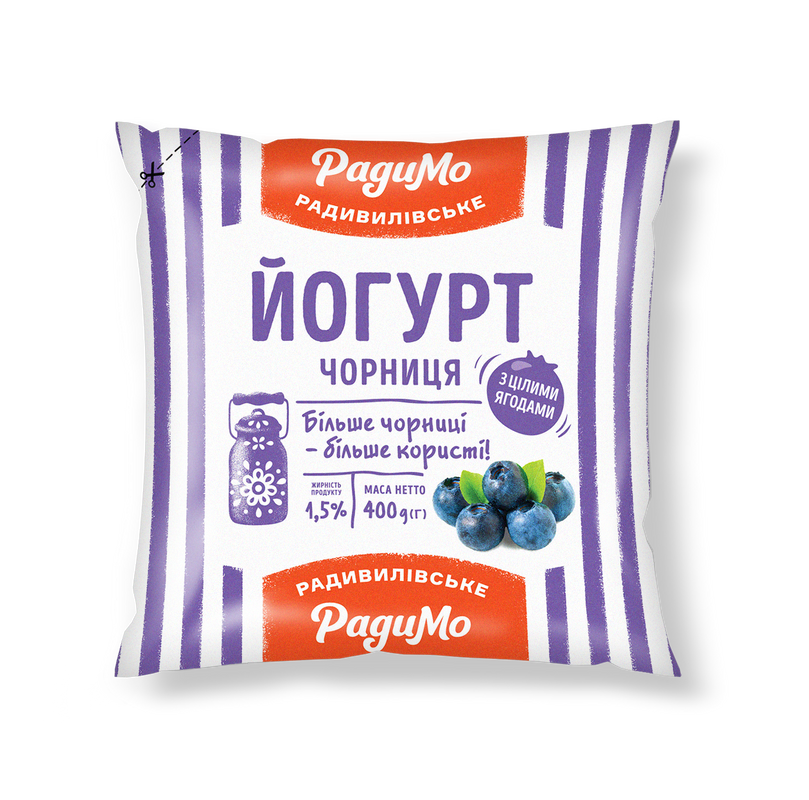 Йогурт РАДИМО "Чорниця" п/е, 1,5% жиру, 400г